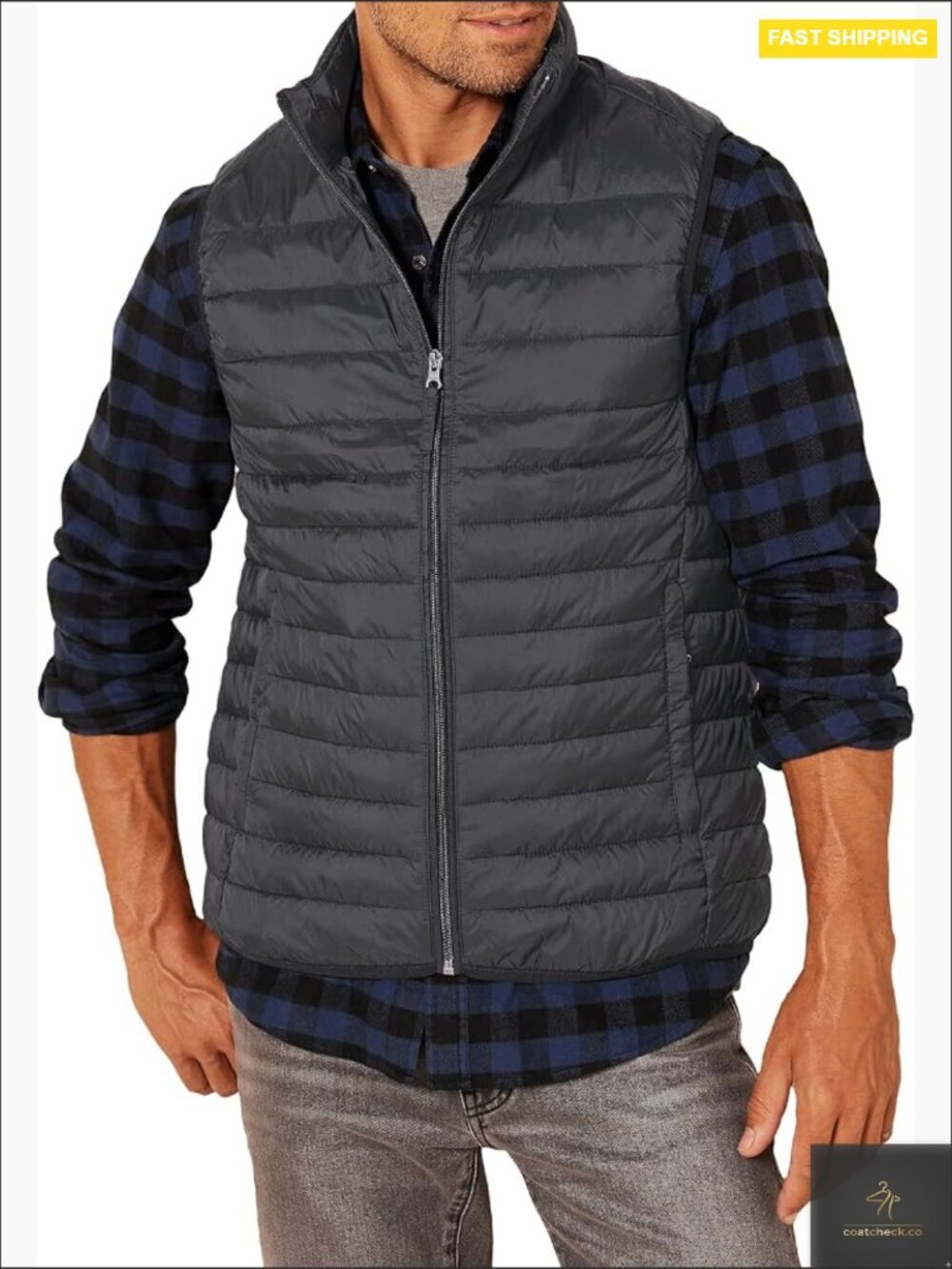 Men's Lightweight Water-Resistant Packable Puffer Vest Regular Fit Stand-Up